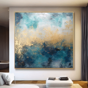 Handcrafted Abstract Texture Art – Oceanic Gold Veil