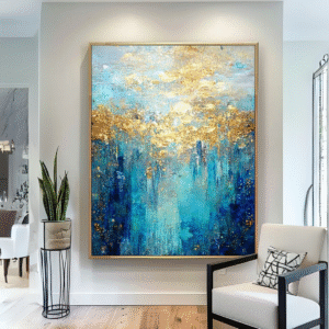 Handcrafted Abstract Texture Art – Oceanic Gold Veil