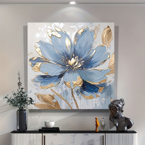 Handcrafted Texture Art – Majestic Blue Bloom