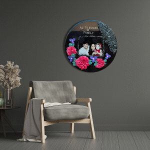 Crystal Accent Round Hand-Sculpted Photo Frame – Luxury Personalized Wall Art