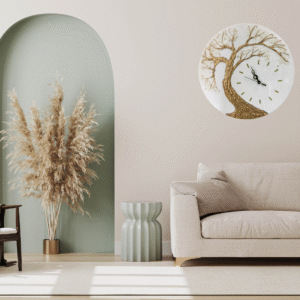 Tree of Life Hand-Sculpted Wall Clock – Golden Artistic 3D Wall Décor