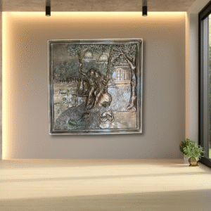 Radha Krishna Mural Wall Art – Handcrafted 3D Luxury Painting Décor