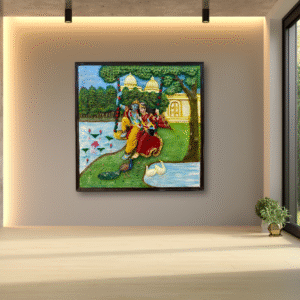 Radha Krishna Mural Wall Art – Handcrafted 3D Luxury Painting Décor