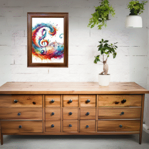 Musical Notes Wall Art Frame – Colorful Treble Clef Painting for Home & Studio Décor