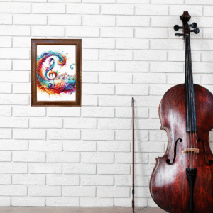 Musical Notes Wall Art Frame – Colorful Treble Clef Painting for Home & Studio Décor