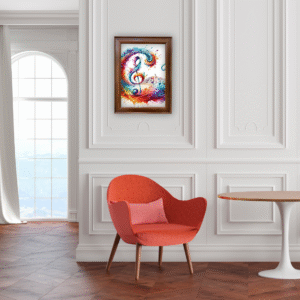 Musical Notes Wall Art Frame – Colorful Treble Clef Painting for Home & Studio Décor