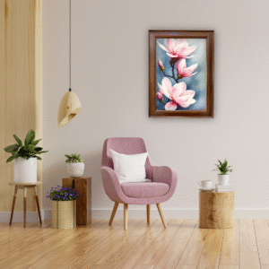 Magnolia Flower Wall Art Frame – Elegant Floral Painting for Home Décor