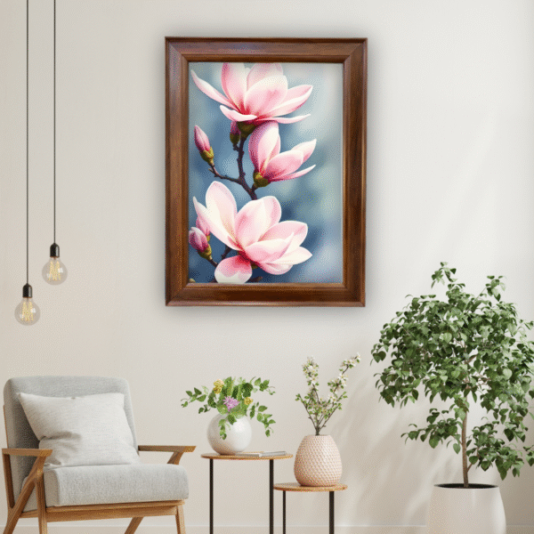 Magnolia Flower Wall Art Frame – Elegant Floral Painting for Home Décor