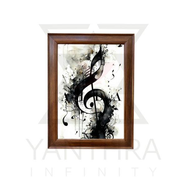 Black & White Treble Clef Wall Art Frame – Musical Notes Abstract Painting