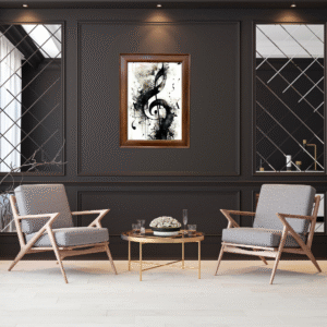Black & White Treble Clef Wall Art Frame – Musical Notes Abstract Painting
