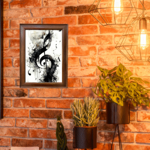 Black & White Treble Clef Wall Art Frame – Musical Notes Abstract Painting