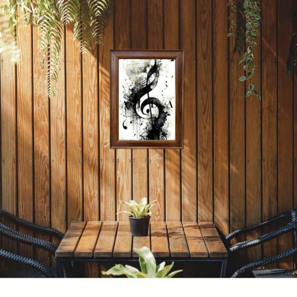 Black & White Treble Clef Wall Art Frame – Musical Notes Abstract Painting