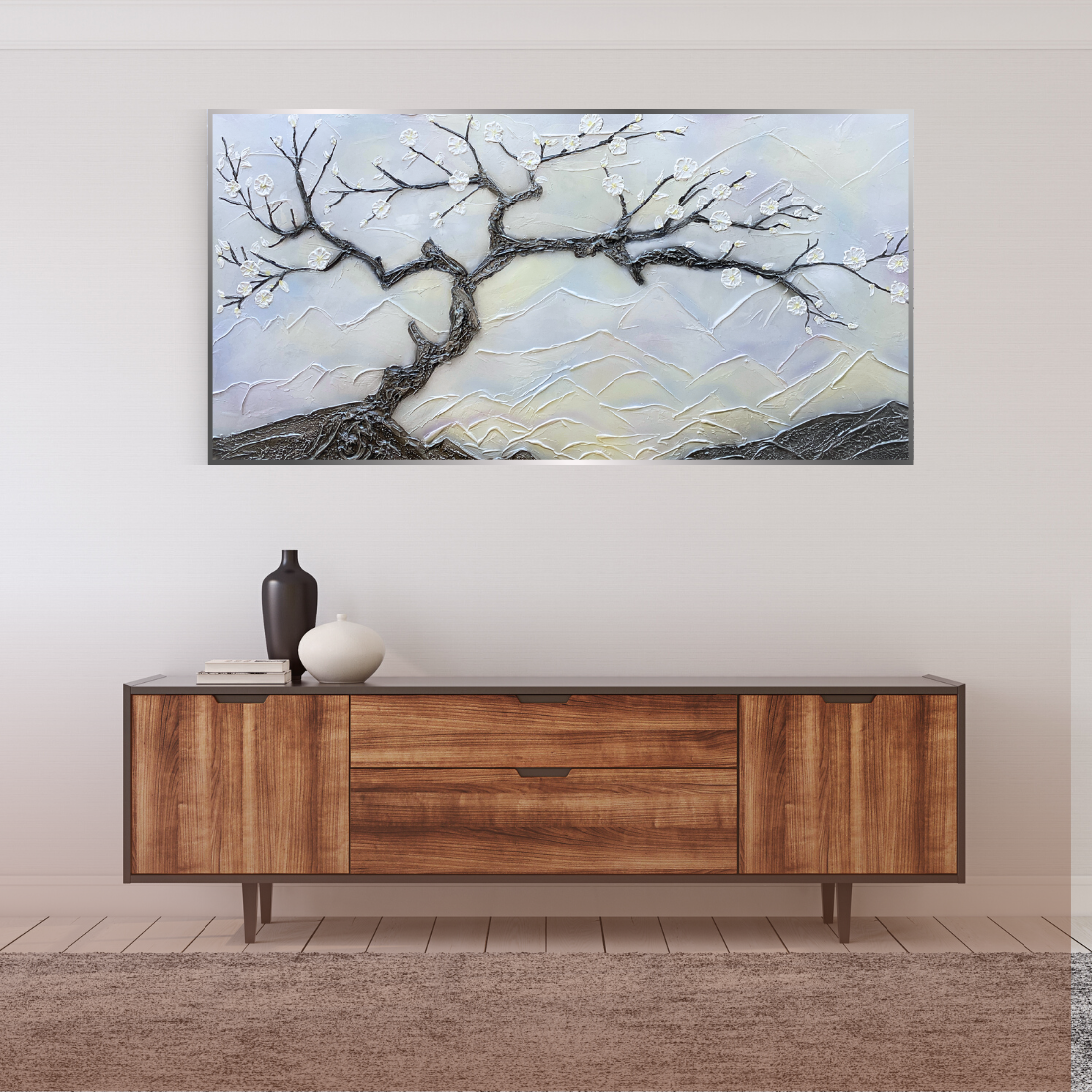 “Blossom Serenity – Textured Tree Wall Art”