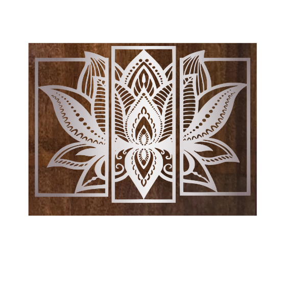 Lotus Mandala 3-Panel Metal Wall Art – Silver Finish
