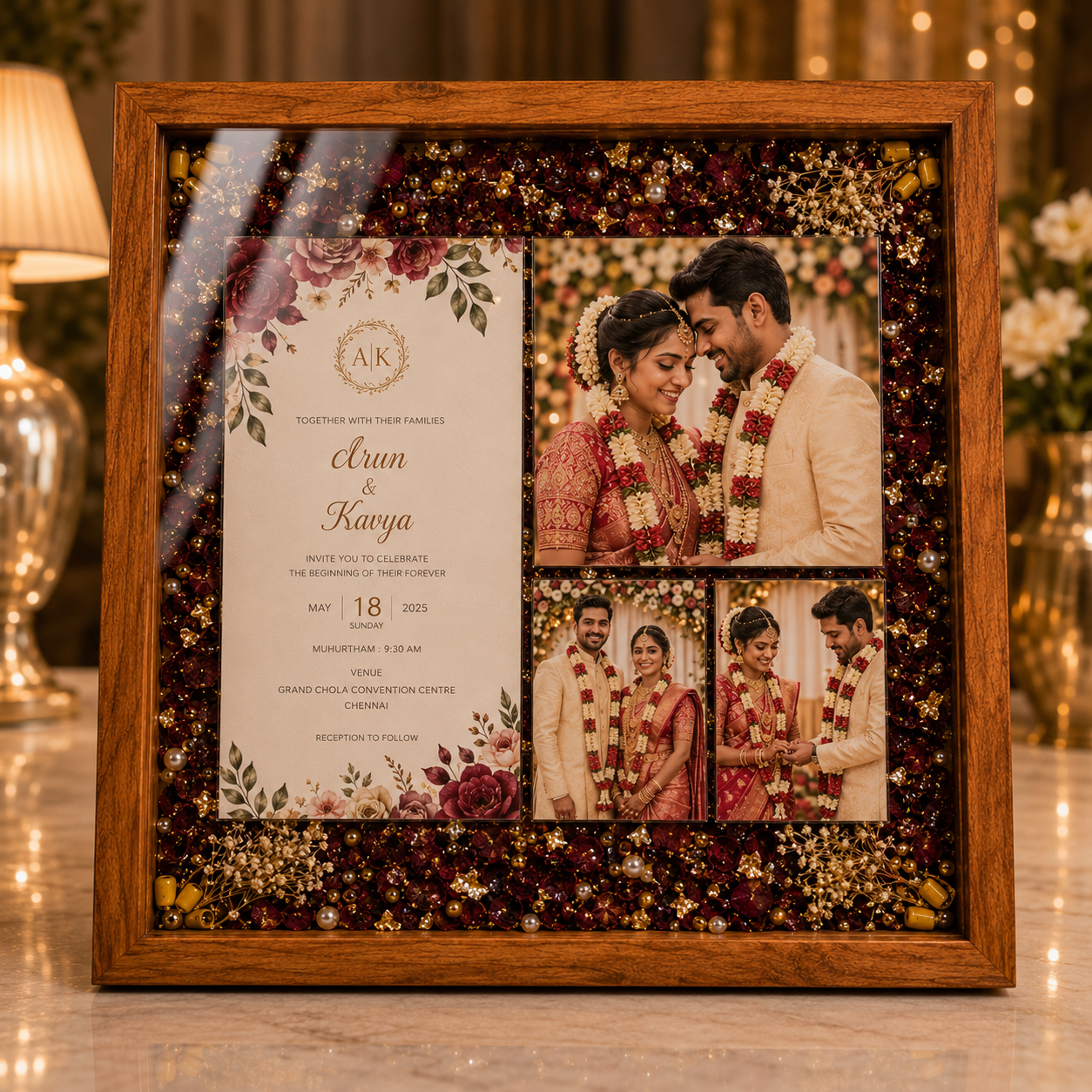 Grand Invitation — Square preserved mala frame