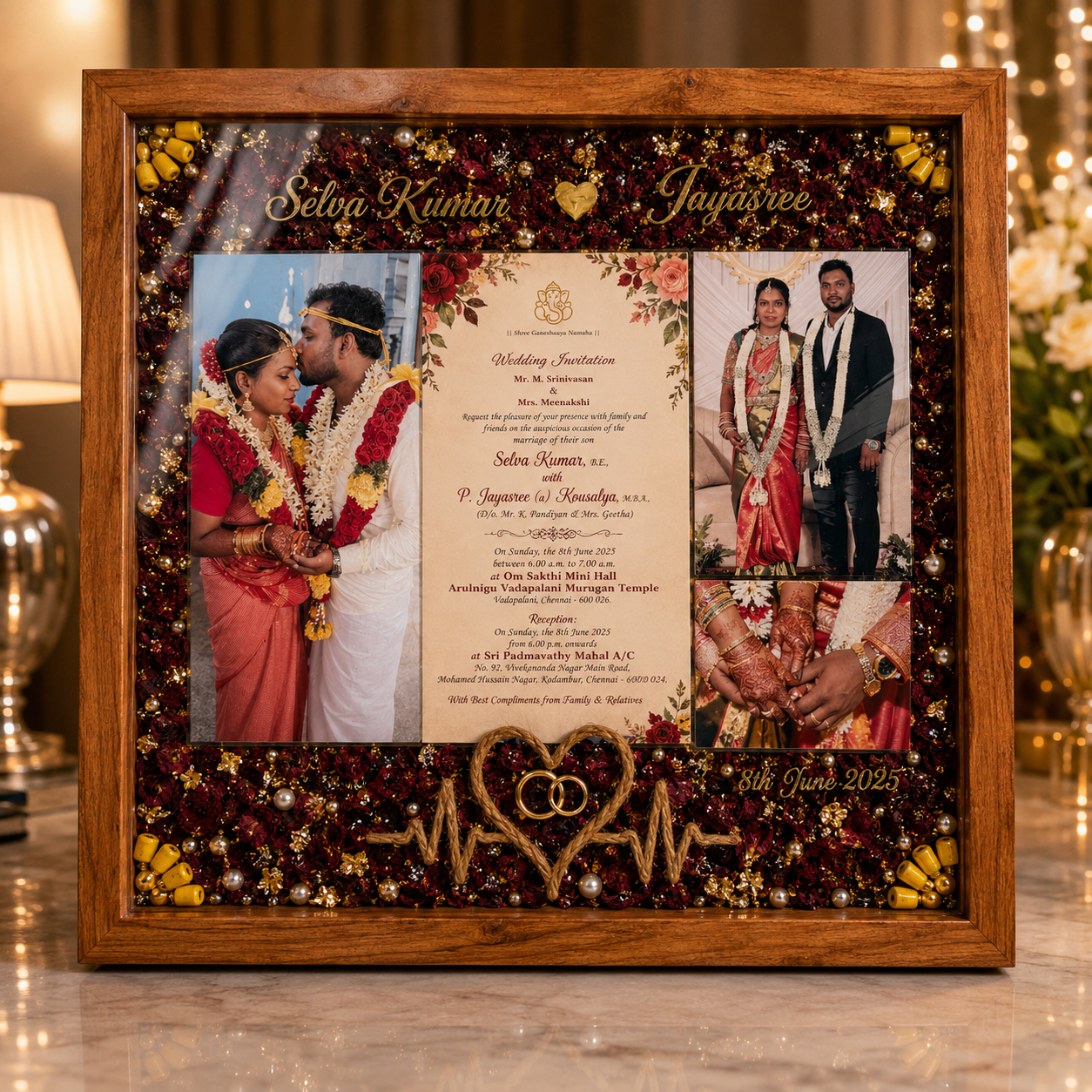 Grand Invitation — Square preserved mala frame